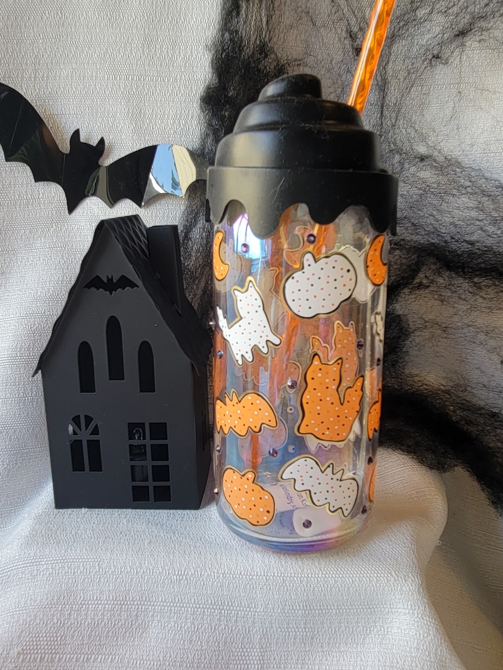 Halloween Glass Tumbler with Seasonal Figures and Jewels
